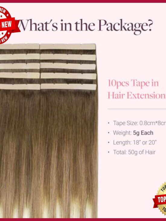 20in Human Hair Tape Extensions, 8cm Wide Weft, Heat-Safe 250°F main image 4